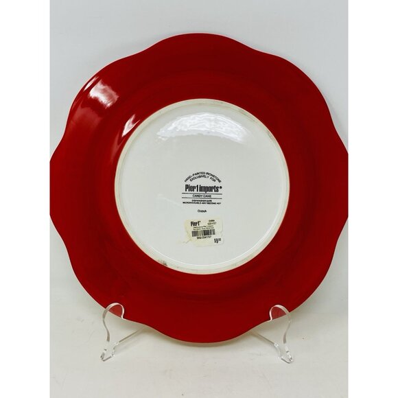 Pier 1 Imports Red Green Stripe Candy Cane 11” Dinner Plate Scalloped Christmas - Picture 6 of 9